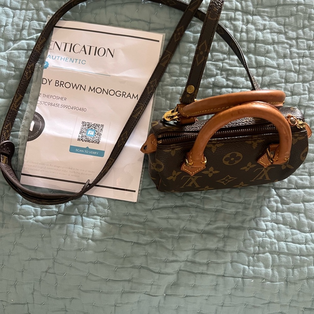 Louis Vuitton nano speedy Brown Monogram Mini Bag 100% authentic with strap!